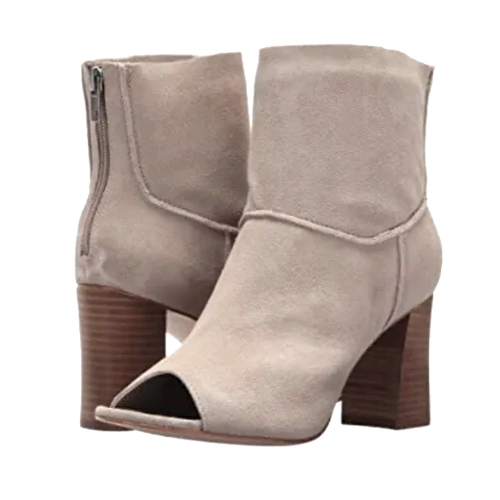 Sbicca Beige Suede Leather Peep Toe Western Ankle Boots Booties Size 8